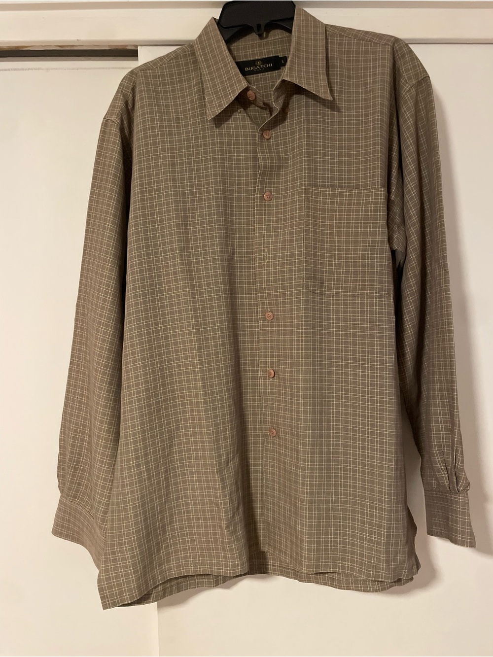 Bugatchi Olive brown Plaid Long-Sleeve Dress Shirt size L